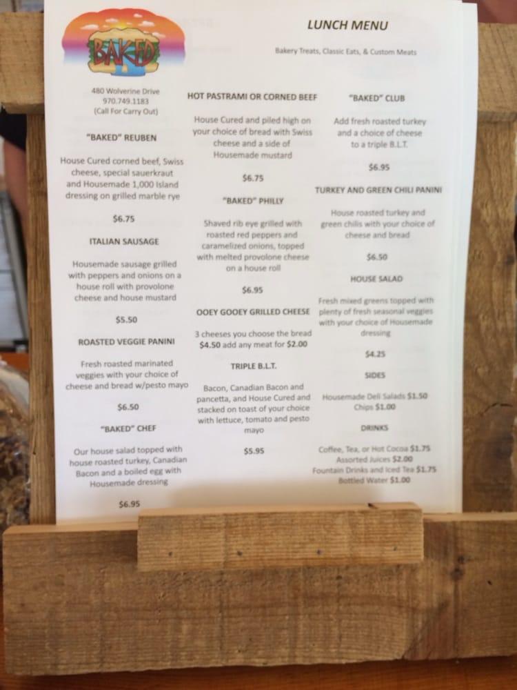 Menu at Baked cafe, Bayfield