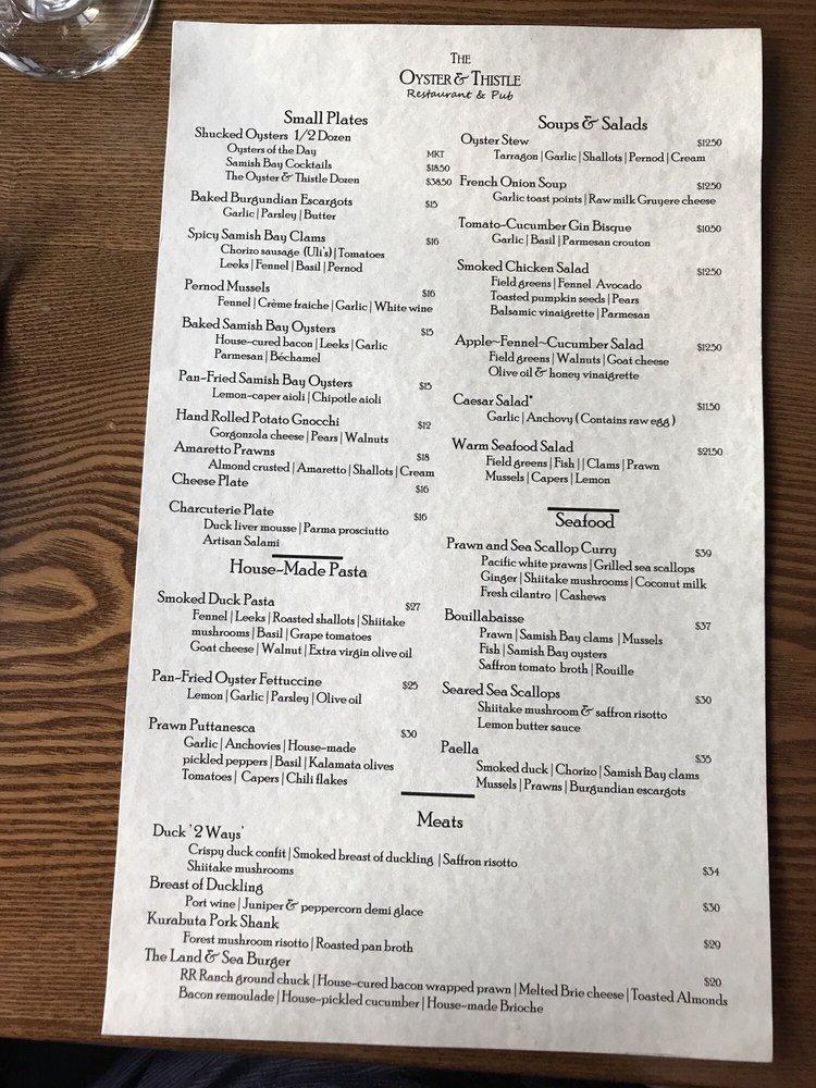 Menu at The Oyster & Thistle Restaurant & Pub, La Conner
