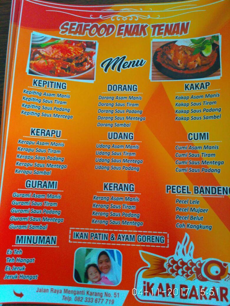 Menu at sea food enak tenan restaurant, Surabaya