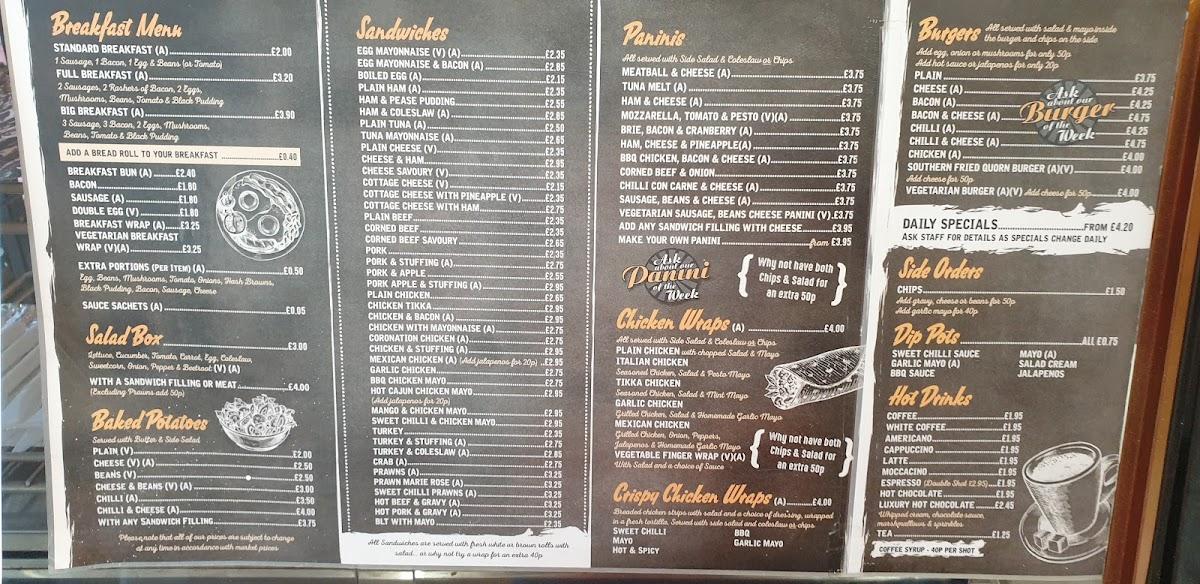 Menu at Paxtons Sandwich Bar, Durham