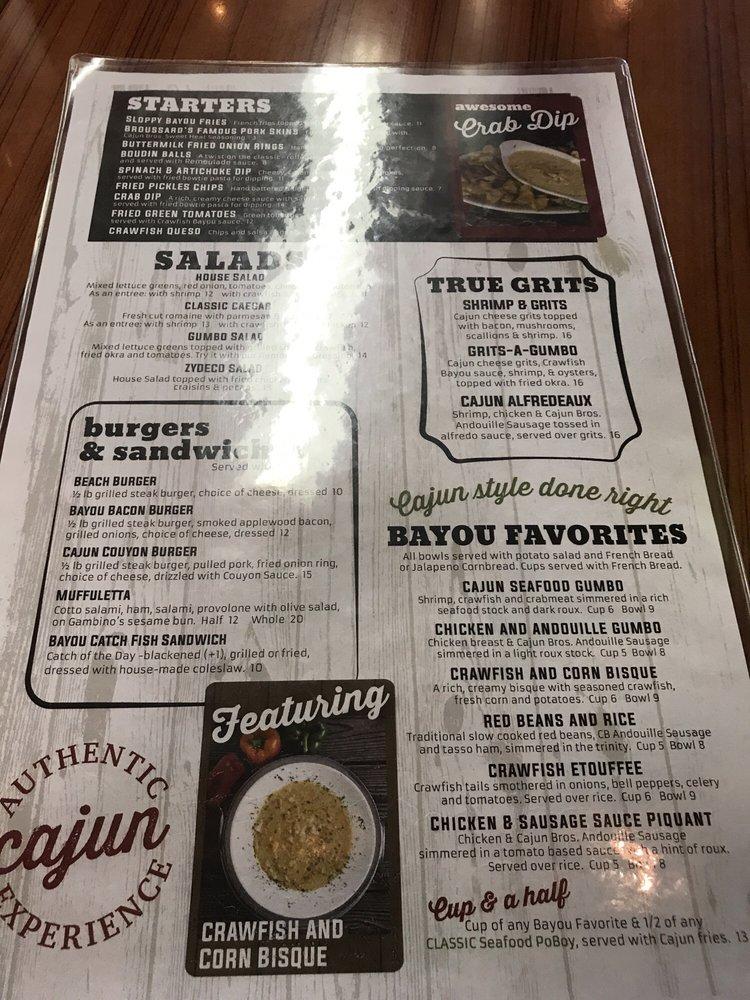 Menu at Broussard's Bayou Grill restaurant, Pensacola