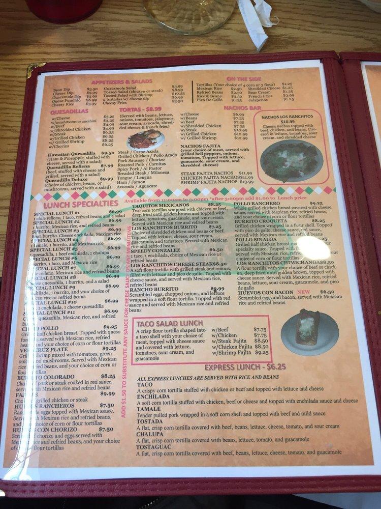 Menu at Los Ranchitos restaurant, Princeton