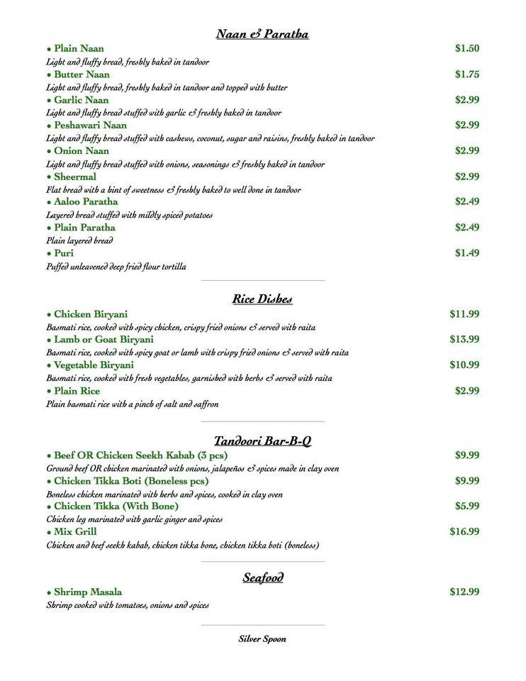 Menu at Silver Spoon Restaurant, Brandon