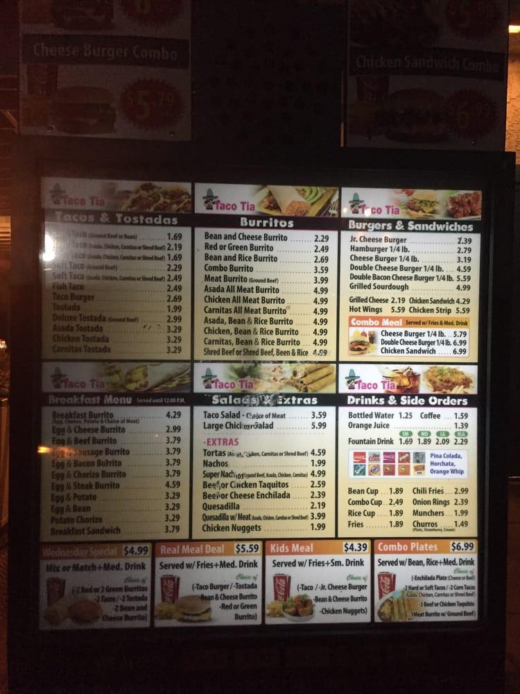 Menu at Taco Tia restaurant, Redlands, Orange St