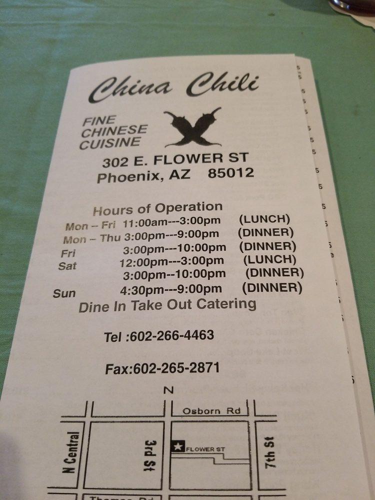 Menu at China Chili restaurant, Phoenix