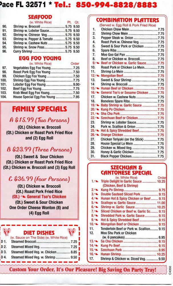 Menu at Chopsticks Chinese Restaurant, Pace