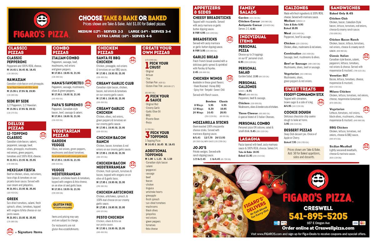 Menu at Figaro's Pizza Creswell pizzeria, Creswell