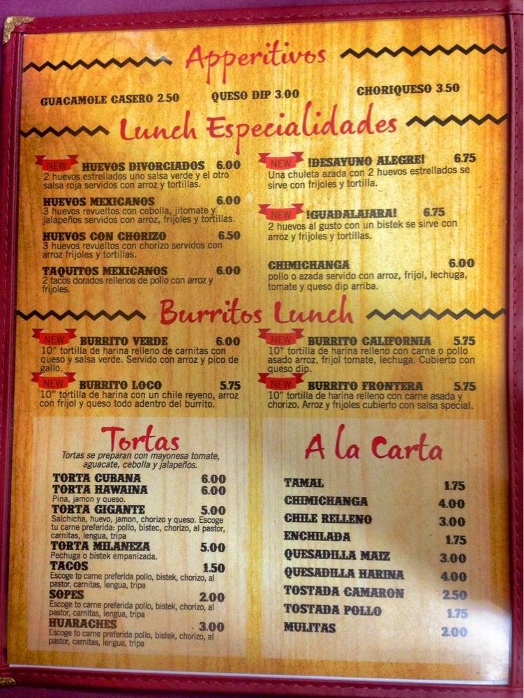 Menu at Tacos & Salsas restaurant, Springfield