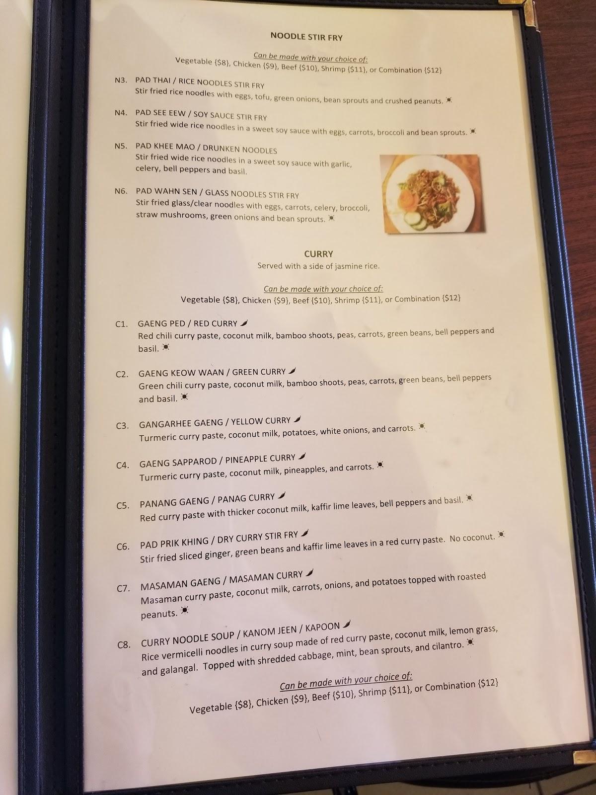 Menu at Thai Orchid Restaurant, Eau Claire
