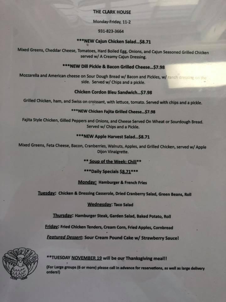 Menu at The Clark House Lunches restaurant, Livingston