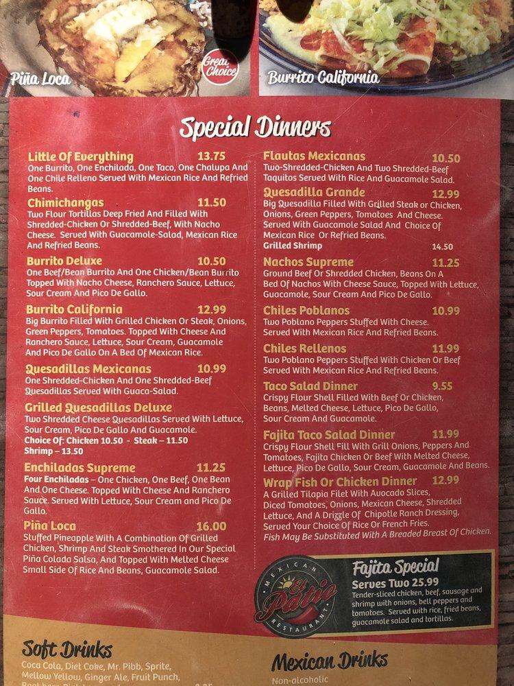 Menu at El Patio Mexican Restaurant, Conway, US501