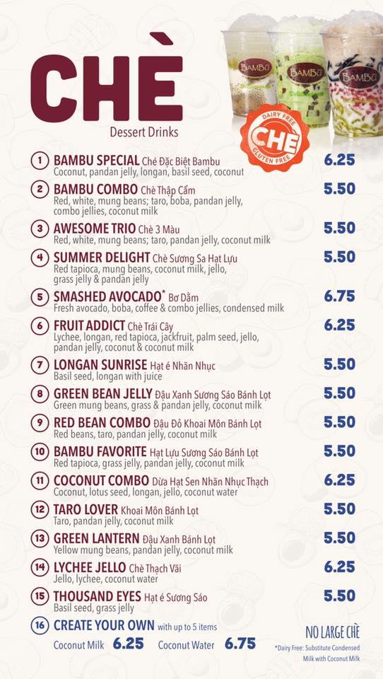 Menu at Bambu Desserts and Drinks, D'Iberville