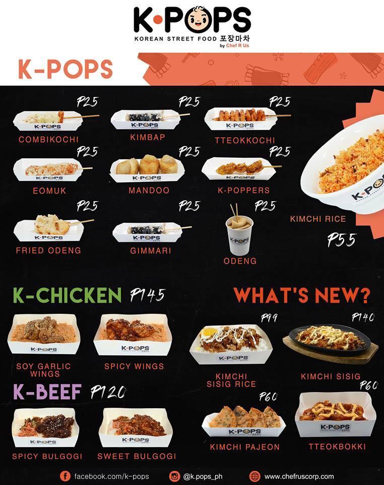 Menu at K-Pops Korean Street Food Ilocos Sur restaurant, Quezon City