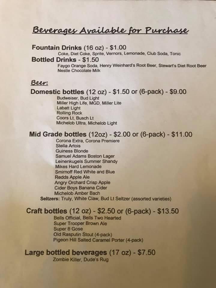 Menu at The Stone Lodge pizzeria, Port Sanilac