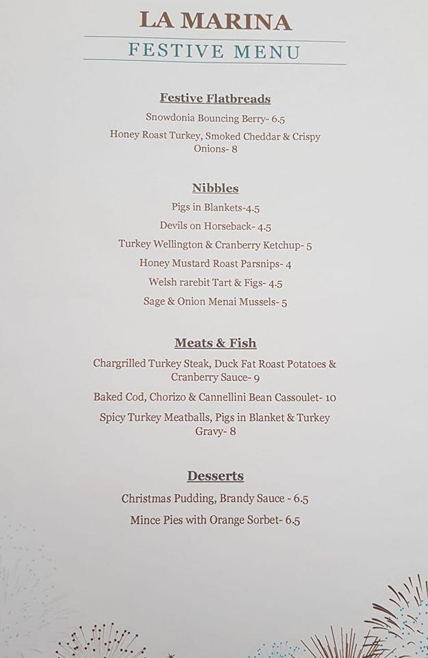 Menu at La Marina restaurant, Y Felinheli