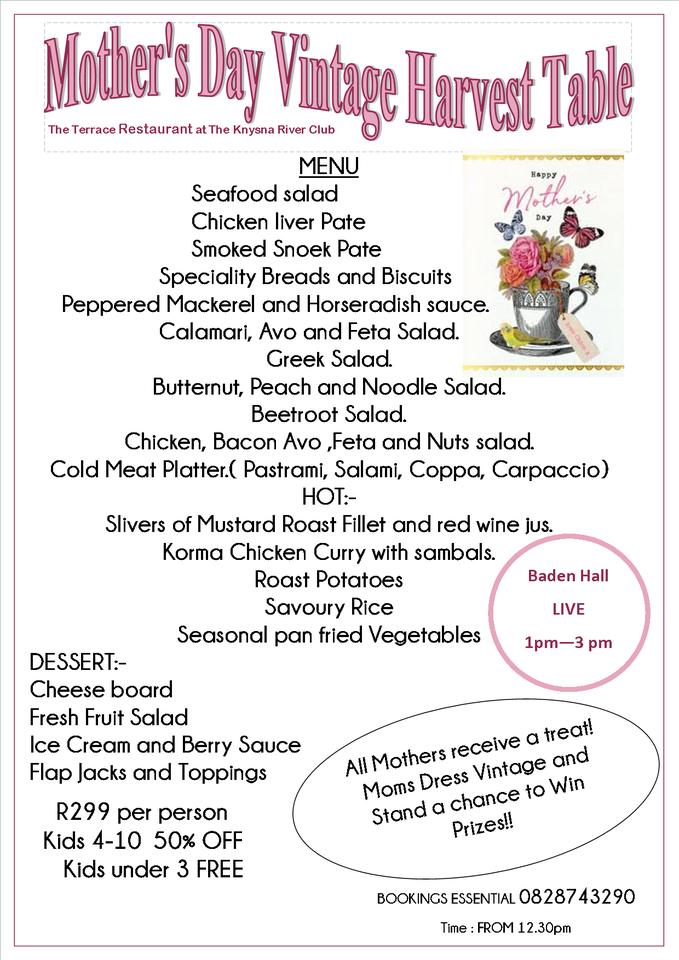 Menu at The Terrace Restaurant & Beergarden, Knysna, 1 Sun Valley Drive