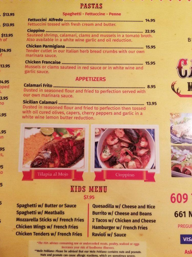 Menu at Cazadores Mexican Restaurant, Somers Point