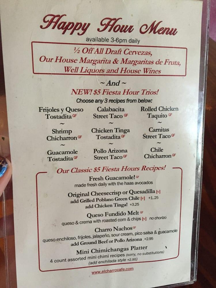 Menu at El Charro Café Oro Valley restaurant, Tucson, N Oracle Rd 101