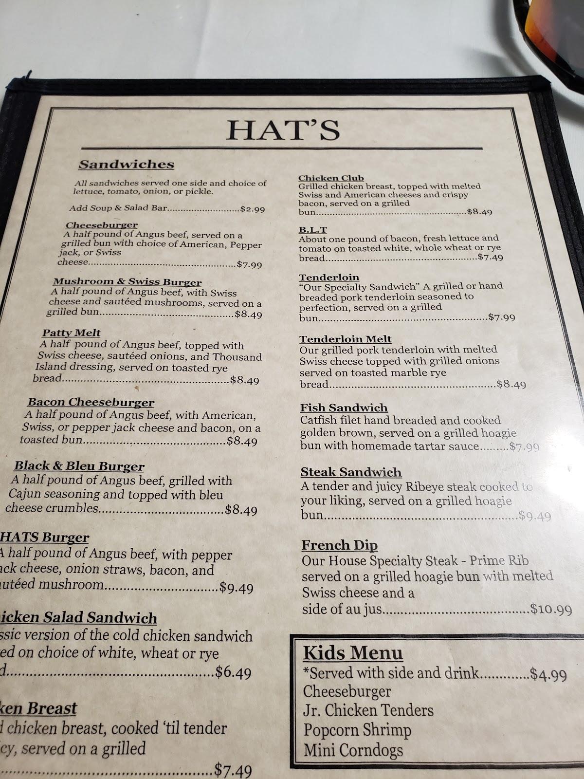 Menu at Hats Dugout restaurant, Palmyra, MO168
