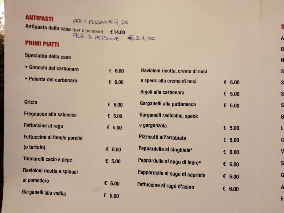 Menu di Ristorante bar pizzeria poker d'assi 