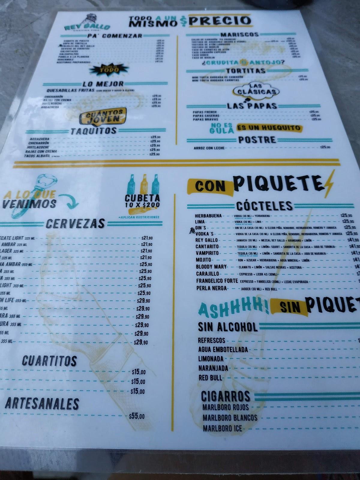 Carta del restaurante El Rey Gallo, Guadalajara