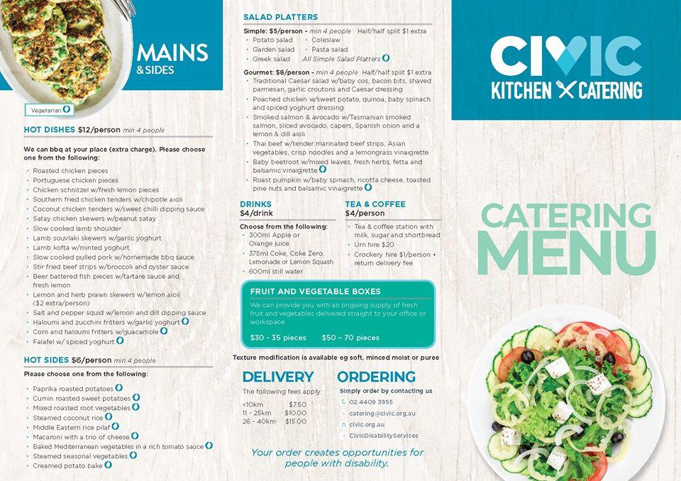Menu at Civic Kitchen & Catering North Nowra cafe, North Nowra