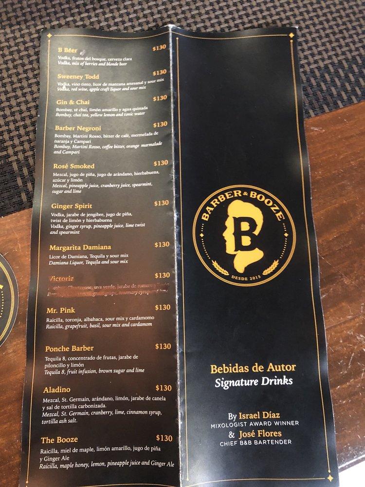 Menu at Barber & Booze, Puerto Vallarta