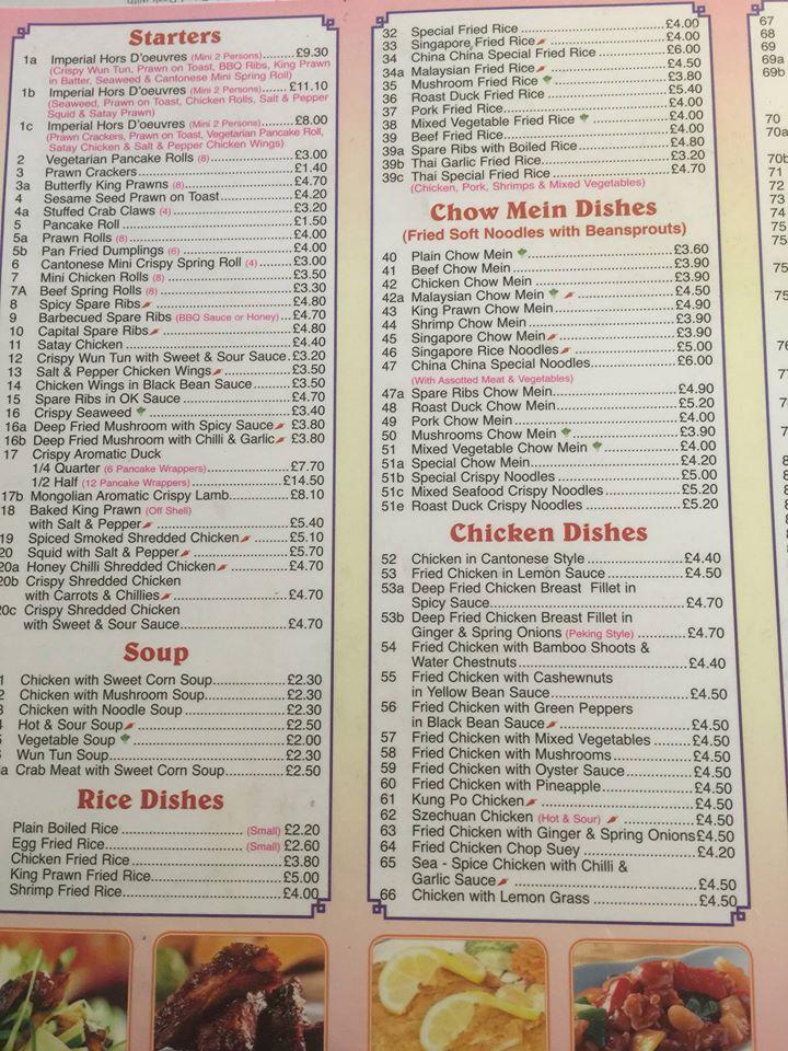 Menu at China china in saffron walden restaurant, Essex