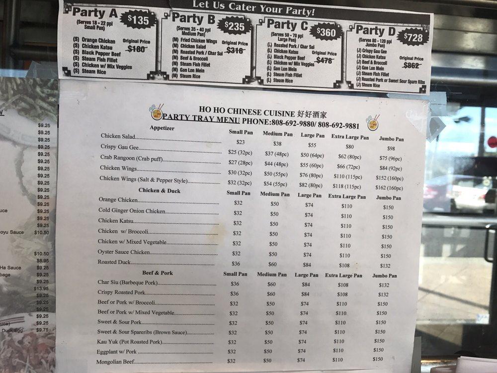 Menu at Ho Ho Chinese Cuisine restaurant, Kapolei, 590 Farrington Hwy