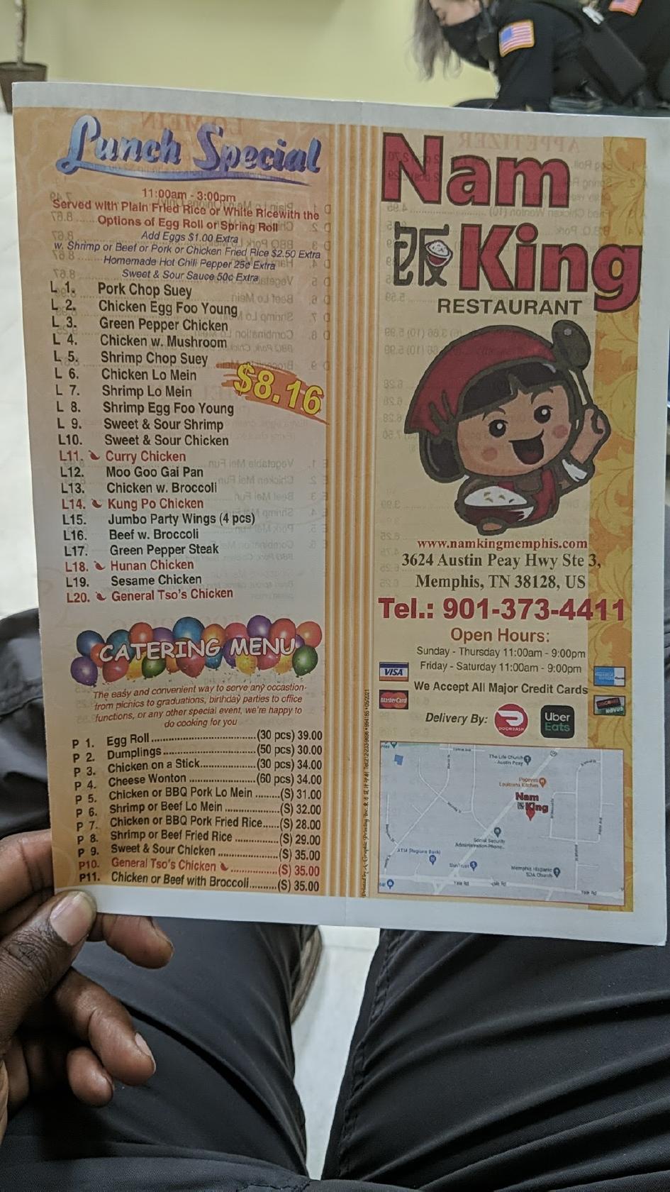 Menu at NAM KING RESTAURANT, Memphis, Austin Peay Hwy 3