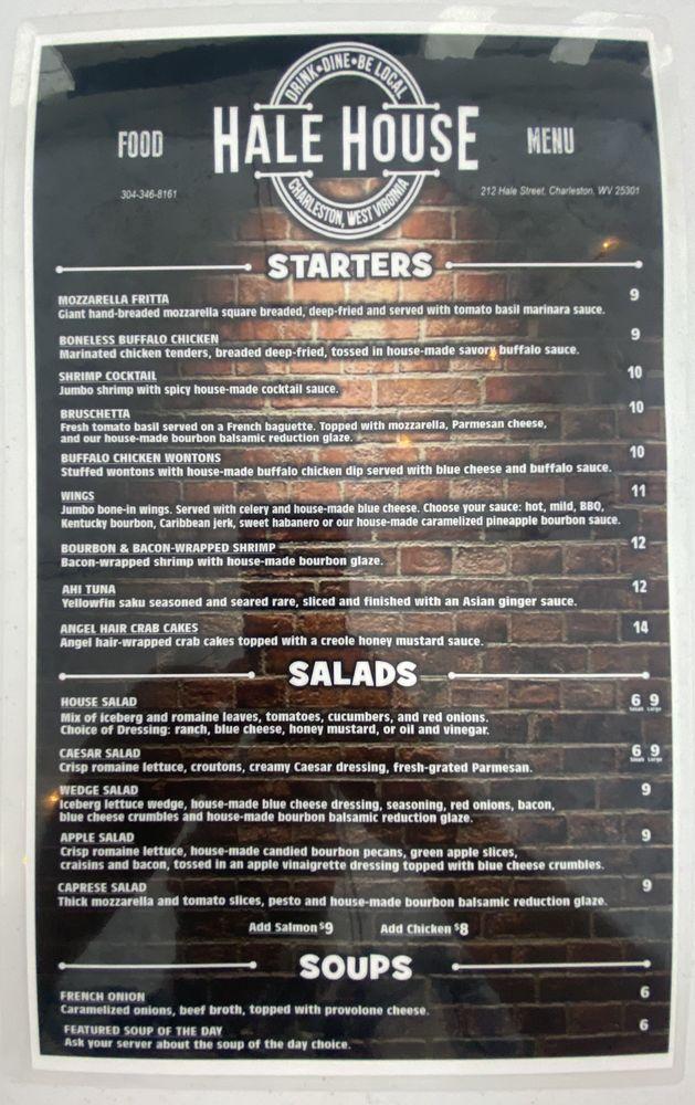 Menu at Hale House restaurant, Charleston