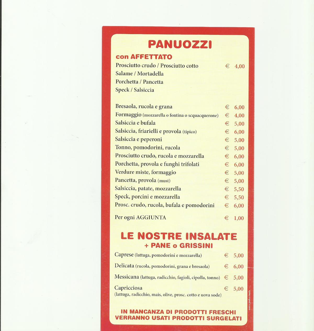 Menu at Pizza "da Ciacco" pizzeria, Imola