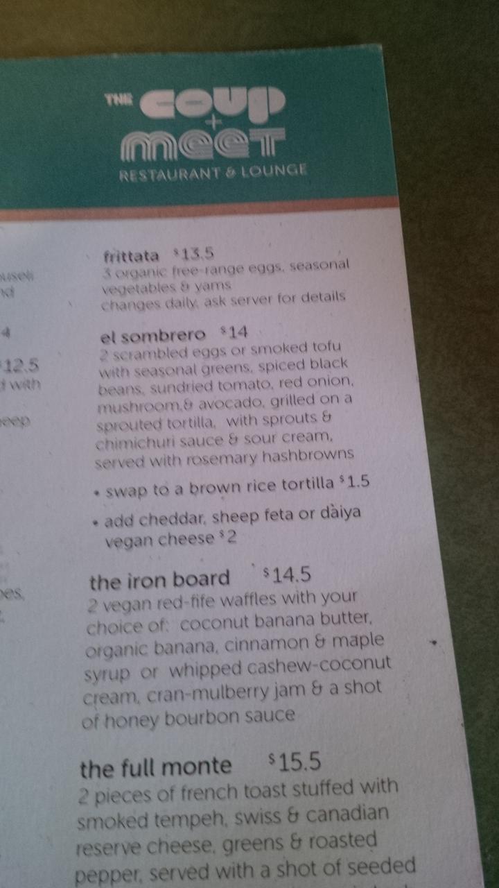 Menu at The Coup pub & bar, Calgary