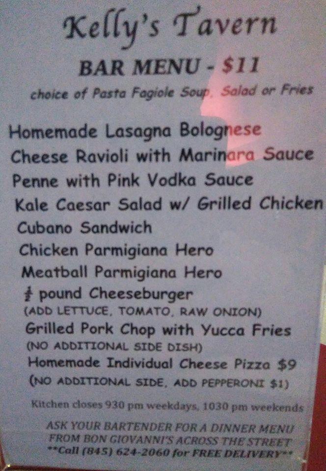 Menu at Kelly's Tavern pub & bar, Nanuet