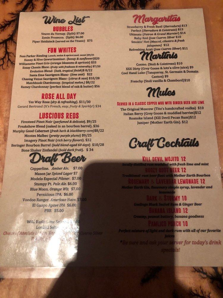 Menu at Ortega'z Southwestern Grill and Wine Bar, Manteo