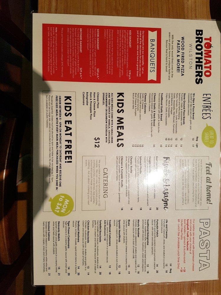 Menu at Tomato Brothers Wilston pizzeria, Wilston