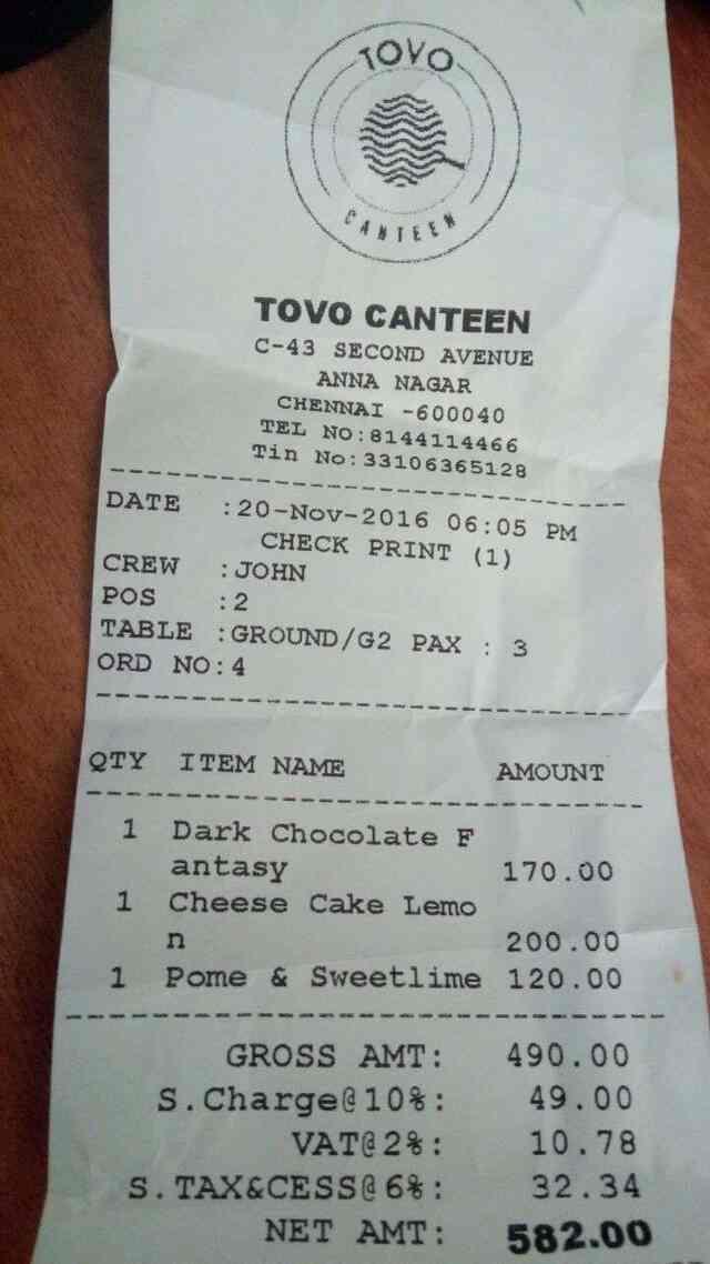 Menu at Tovo Canteen, Chennai, Block AF