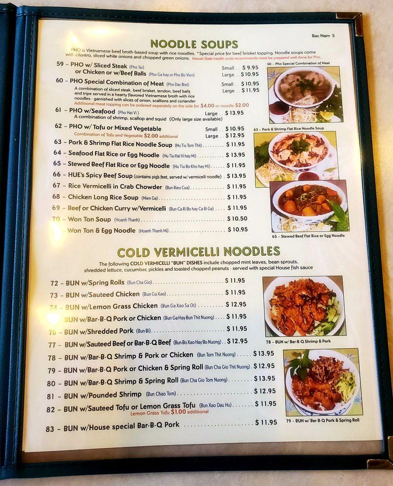 Menu at Bắc Nam restaurant, Honolulu