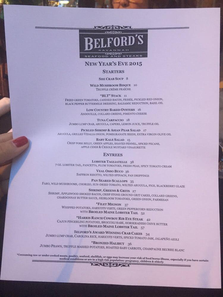 Menu at Belford's Savannah Seafood & Steaks pub & bar, Savannah