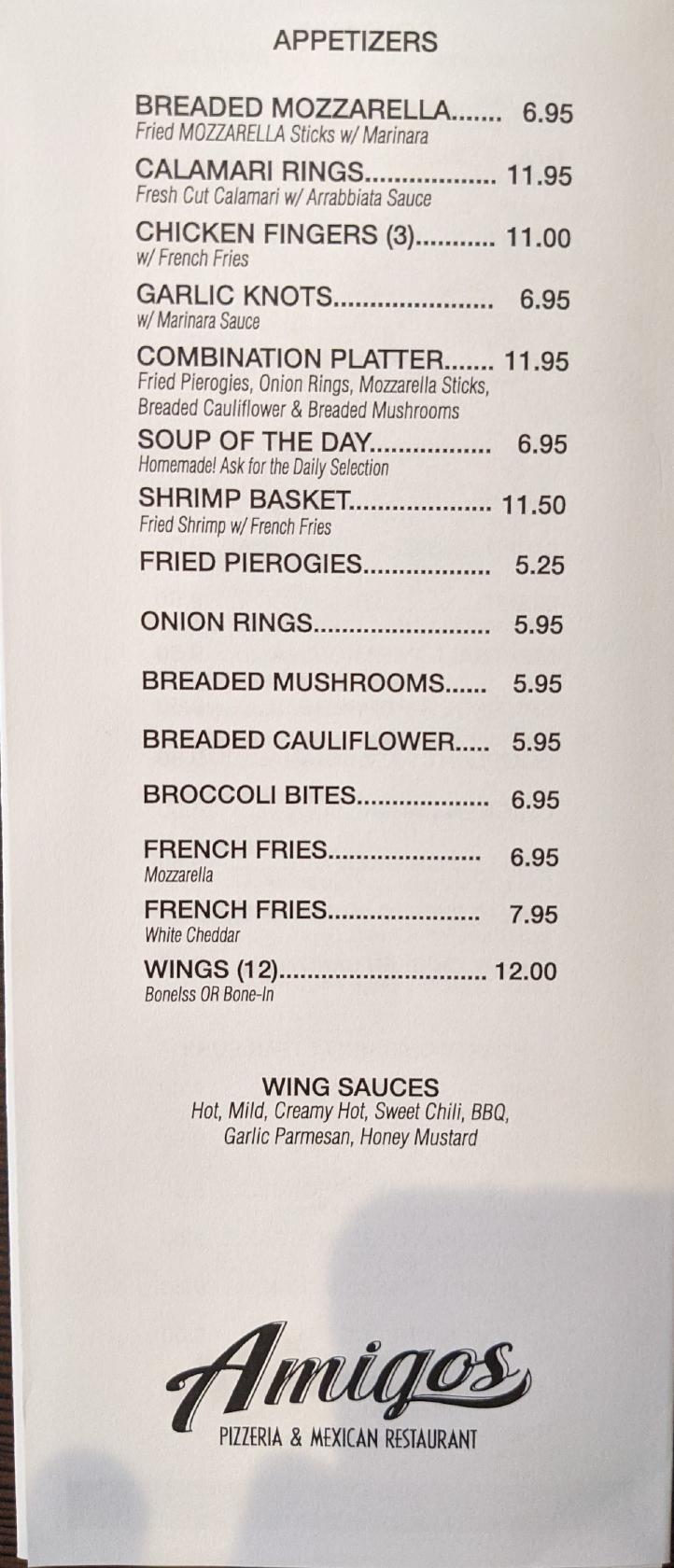 Menu at Amigos Pizzeria and Mexican Restaurant, Danville