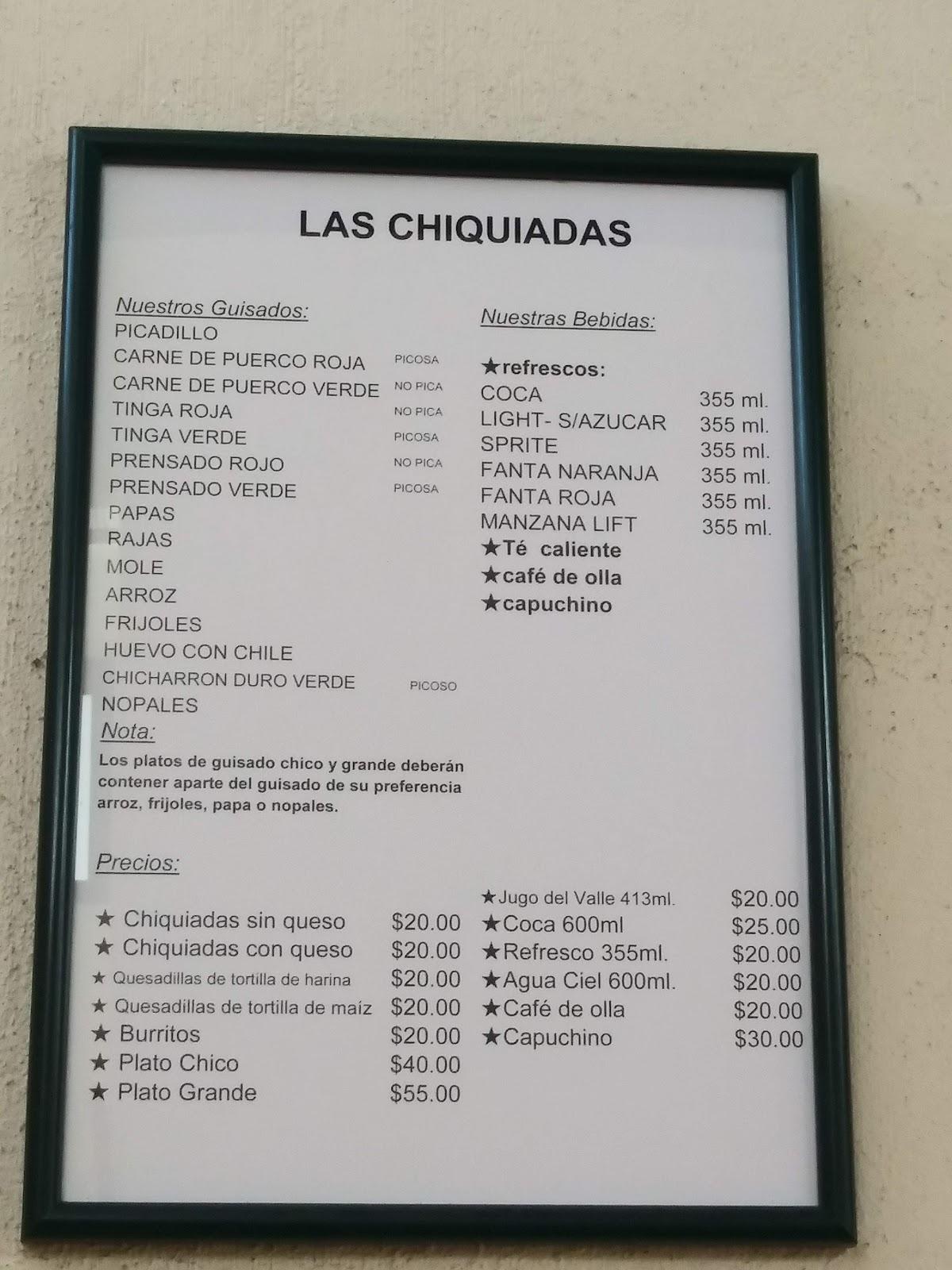 Menu at Gorditas las chiquiadas restaurant, Aguascalientes, Campeche 412
