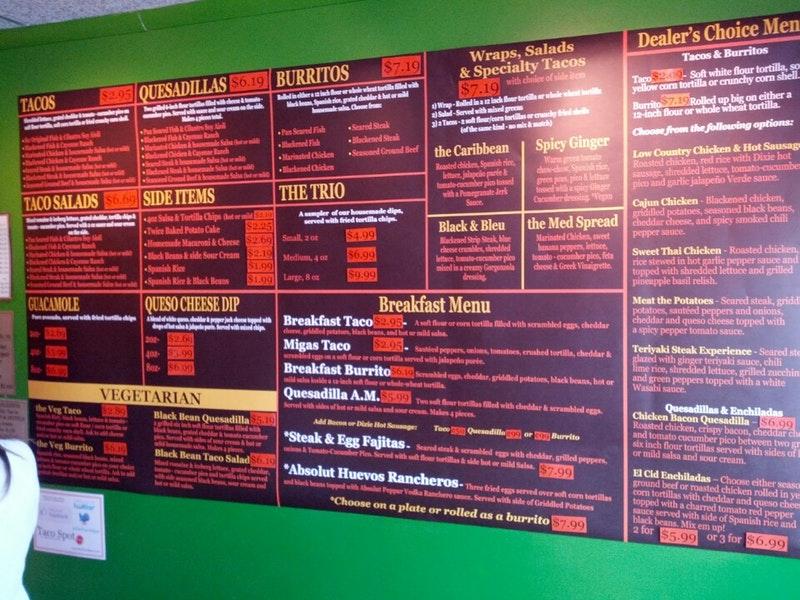 Menu At Taco Bartina, Charleston, Ashley River Rd Unit B