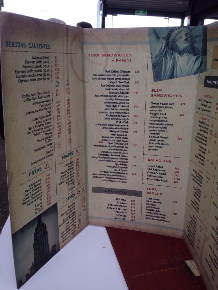 Carta de cafetería Coffee York, Heroica Puebla de Zaragoza, Avenida Osa