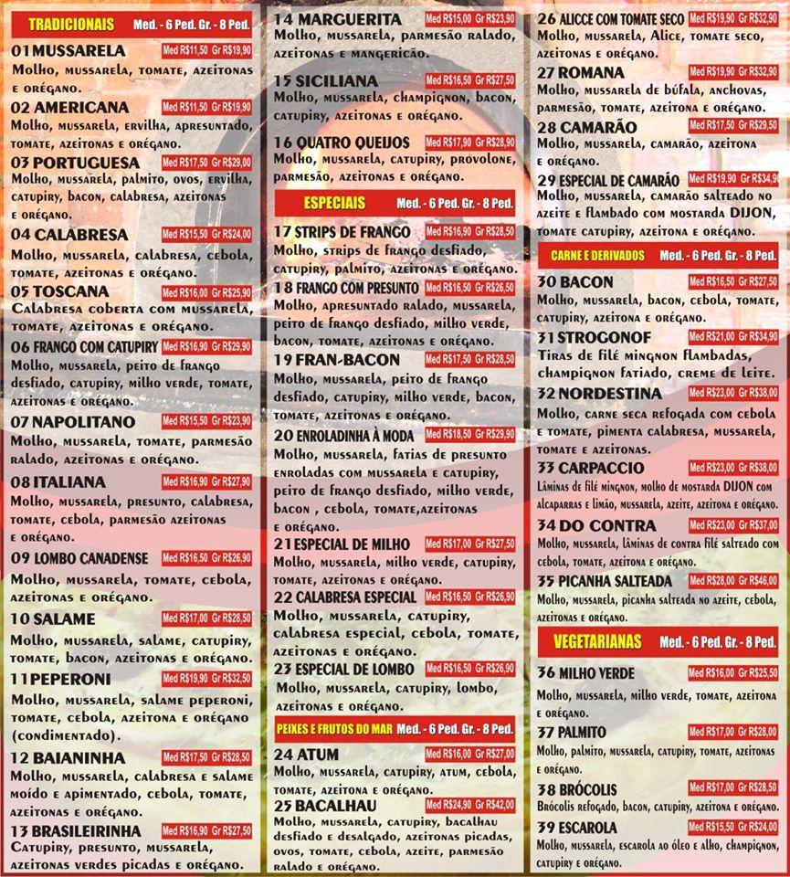 Menu at Dário Pizzas pizzeria, Piracicaba, Rua Ephigênia Miotto Cesta