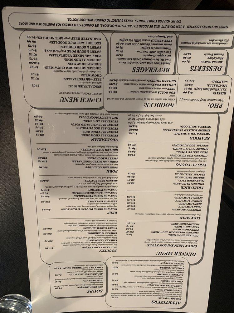 Carta del restaurante Que Viet Village House, Minneapolis