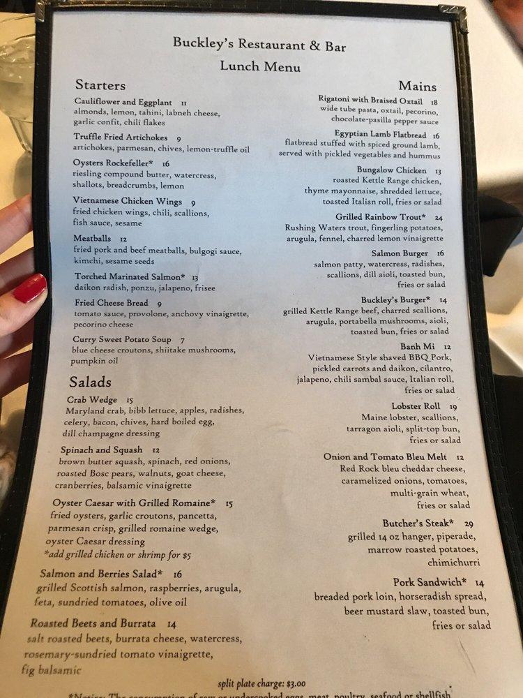 Menu at Buckley's Restaurant & Bar, Milwaukee