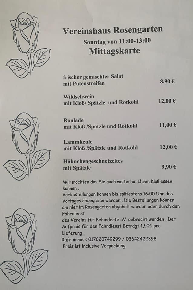 Speisekarte von Gaststätte und Pension ROSENGARTEN restaurant, Kahla