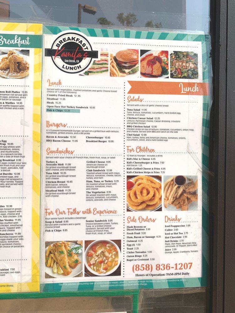 Menu at Kamila's Breakfast & Lunch restaurant, San Diego