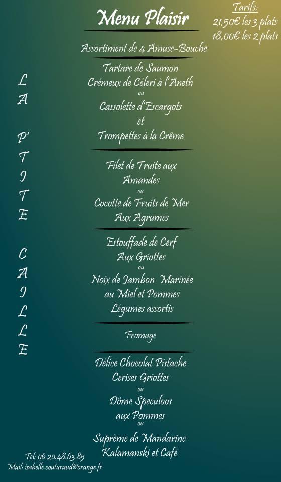 Menu Au La Ptite Caille Restaurant Coulonges 