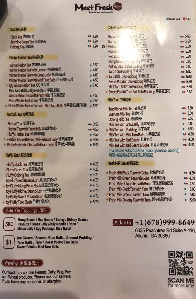 Menu at Meet Fresh desserts, Atlanta